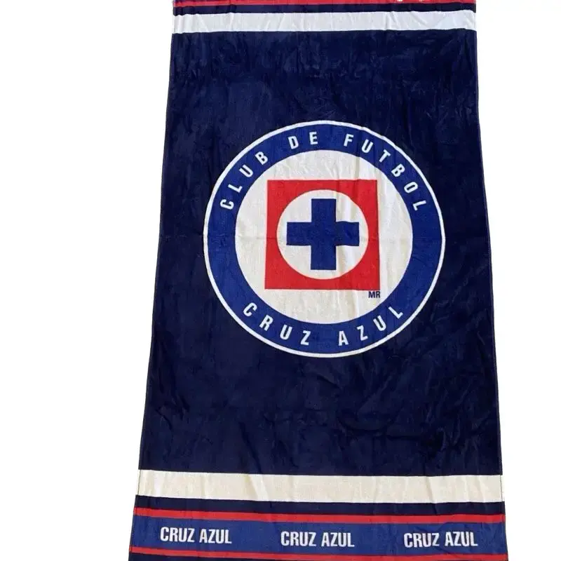 Cruz Azul Defender Beach Towel - Official Club de Fútbol Cruz Azul Logo Design with Red White and Blue Stripes