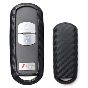 iJDMTOY Black Twill Weave Pattern Car Key Fob Cover For Mazda 2 3 5 6 CX3 CX5 CX7 CX9 MX-5
