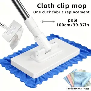5-Piece Auto Mop System Set, Includes 1 Hand-Free Automatic Mop + 4 Cleaning Cloths, One-Click Cloth Change Design, Abs Material