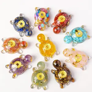 10PCS Handmade Ornaments Healing Crystal Turtle Figurines Sea Resin Decor for Meditation Space Aquarium Desk Feng Shui Statue Good Luck Fortune Coins Ornaments