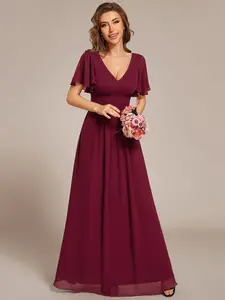 Ever-Pretty Short Sleeve Ruffled Lace-Up A-Line Maxi Bridesmaid Dress for Women - Comfortable and Stylish Wear - Womenswear 02360