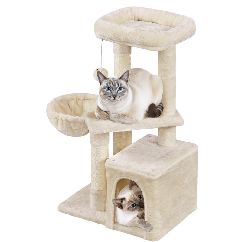 Costoffs Cat Tree, Multi Level Climbing Tower for Indoor Cats, Pet Activity Center Scratching Post Indoor Furniture Bed with Basket for Kittens