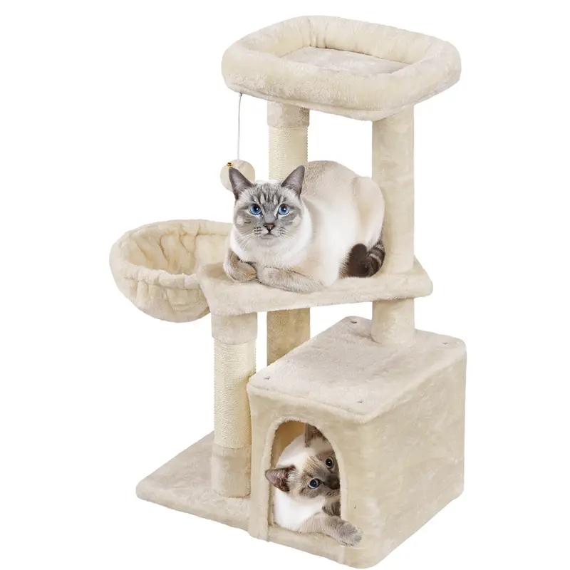 Costoffs Cat Tree, Multi Level Climbing Tower for Indoor Cats, Pet Activity Center Scratching Post Indoor Furniture Bed with Basket for Kittens