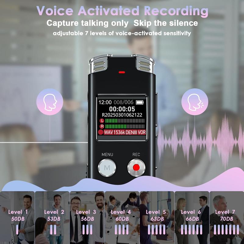 64GB Digital Voice Recorder with Playback: Voice Activated Recorders for Lectures Meetings Interviews - Dictaphone Recording Device Tape Recorder Portable Mini, Audio Recorder with USB, MP3,Smart Voice Recorder with Screen Display