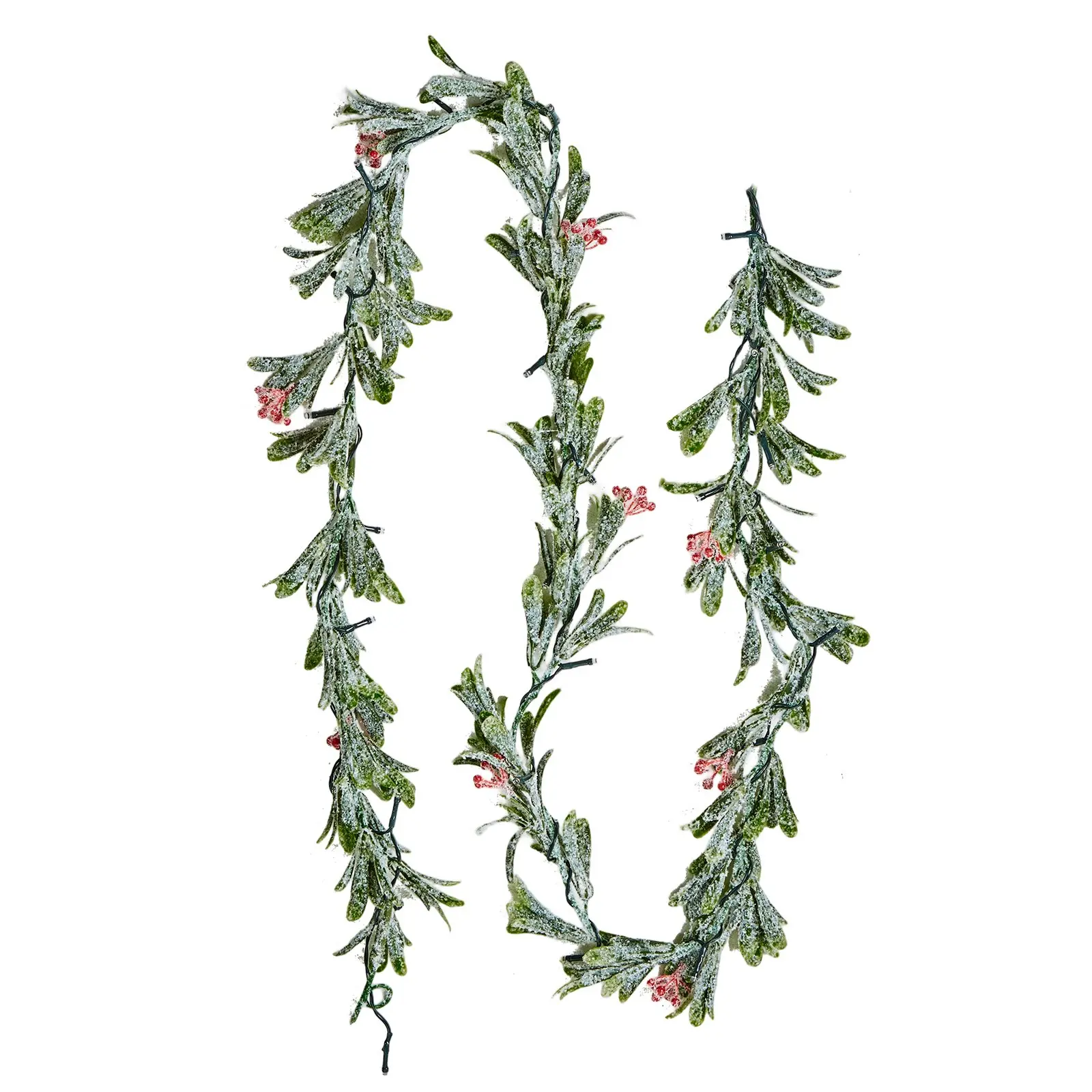 VEVOR 6.6ft Long Classic Fluffy Faux Christmas Garland (0.49 lbs) - Realistic Blade-Type Greenery, Vines, Olive Leaves, Berries, LED String Lights for Indoor/Outdoor Mantel, Fireplace Holiday Decoration