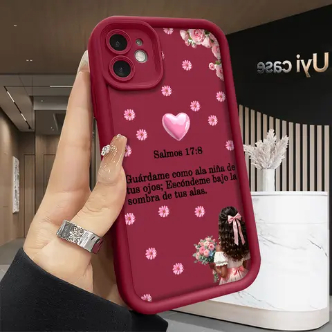 Custom Spanish Bible Verse Christmas Hearts Print Soft Silicone Phone Case - Shockproof, Scratch-Resistant Protector Accessory for iPhone 11, X, XS, 12-17 (Pro, Max, Plus) - Mother's Day Gift