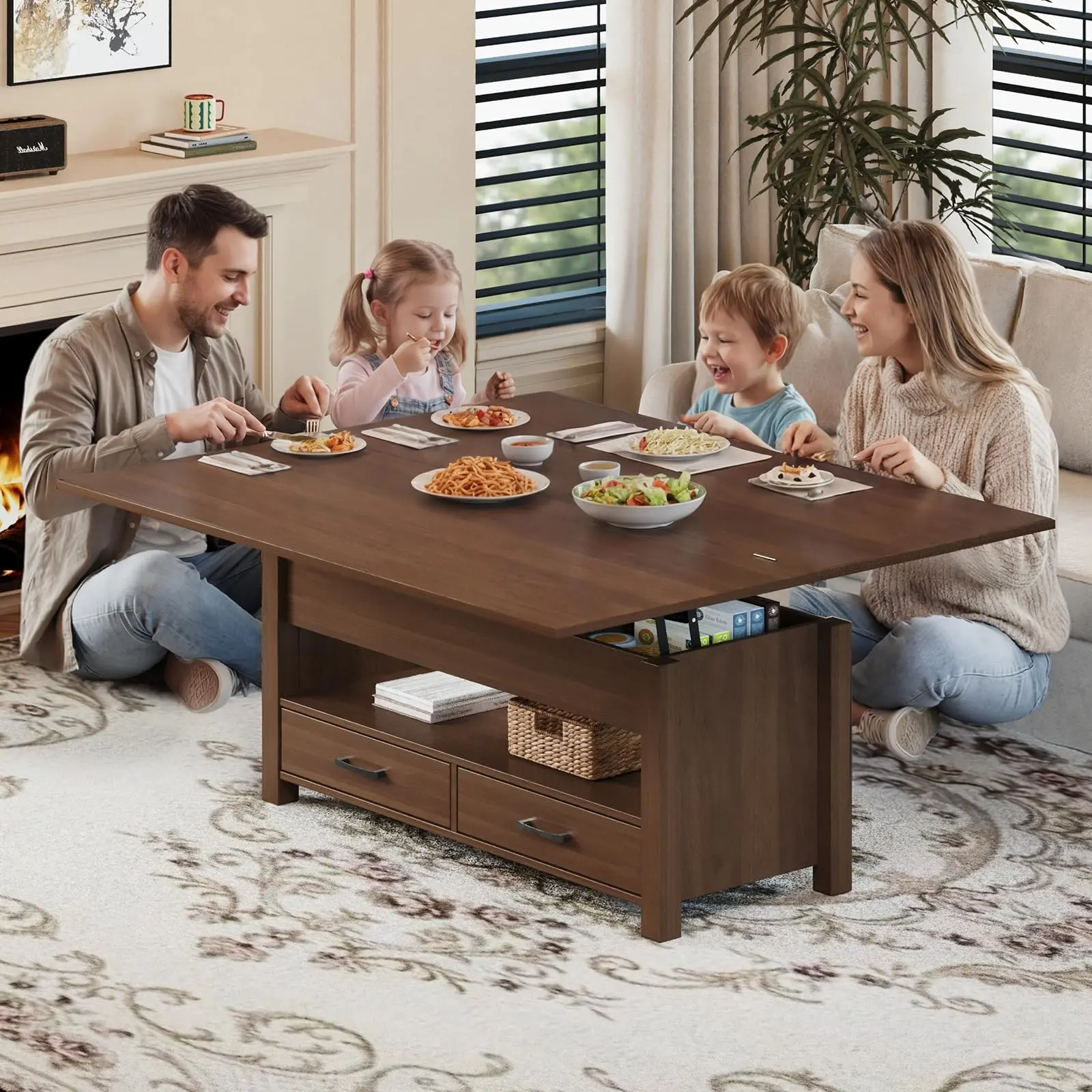 Garvee Lift Top Coffee Table, 40-Inch Height Adjustable Convertible Multifunctional Table with Storage Drawers & Hidden Compartment, 2-in-1 Ottoman to Dining Table for Small Space Living Room, Office,dorm essentials,home decor