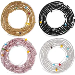 4PCS 50" Handmade African Waist Beads for Women Non-Stretching(Tie-on)