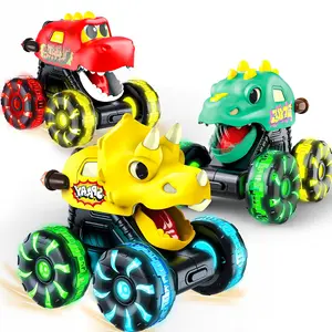 Monster Truck Toys Set, Dinosaur Design LED Lights, Friction Power Battery Operated, Ideal Birthday Gift for Kids, Durable Abs Material