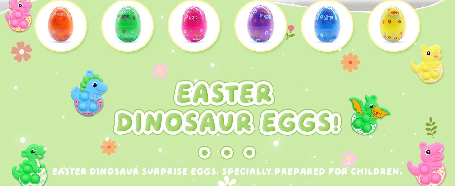 36 Pack Prefilled Easter Eggs with Dinosaur Pop Fidget Toys, Easter Egg Hunt Basket Stuffers for Kids, Easter Classroom Party Favors Prizes