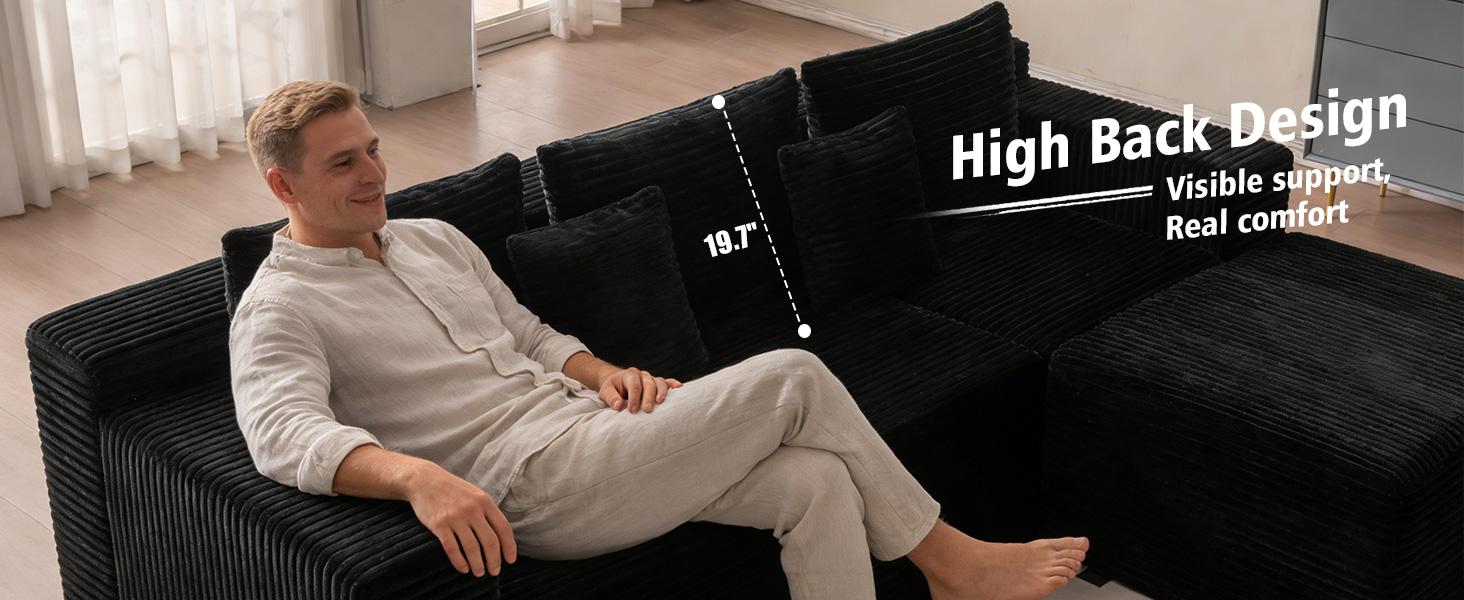 107" Boneless Modular Sectional Sofa, L-Shaped Cloud Couch with Deep Seat & High Backrest, Corduroy Couch Memory Foam Sectional Couch, No Assembly Required for Living Room Apartment  L-Shaped Modern Chenille Sofa Set
