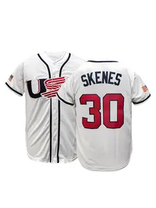 Men's USA #30 Embroidered Baseball Jersey, Stitched Name & Number USA Flag Patch American Pride Button Down Baseball Shirt, Breathable Sportswear for Men Women, S-3XL