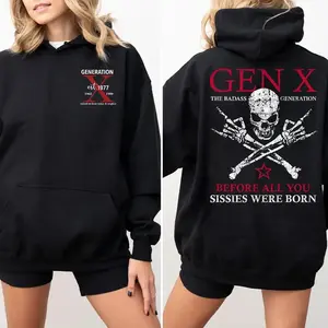 Custom Year Badass Generation X Hoodie, Gen X FAFOT Hoodie — 100% cotton unisex top for women’s comfort, custom year-of-birth sweatshirt