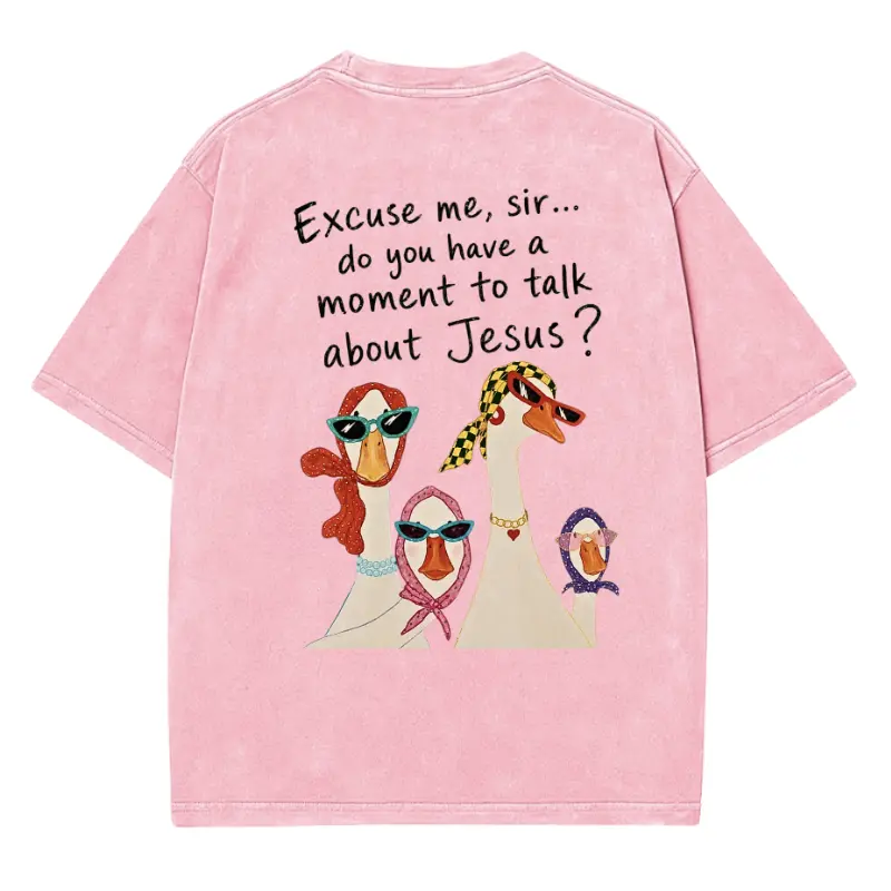 Excuse Me Sir Do You Have A Moment To Talk About Jesus Shirt, Funny Christian Goose Graphic Tee, Faith Based T-Shirt, Cute Religious Gift for Women, Casual Cotton Short Sleeve Top