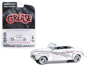 1948 Ford De Luxe Convertible "Greased Lightning" White with Graphics "Grease" (1978) Movie 1/64 Diecast Model Car by Greenlight