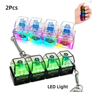 2Pcs Keyboard Fidget Toy for Adults Fidget Keyboard Clicker Toys with LED Lights Keychain Stress Relief for Office School Home to Pass The Time(Black and White)