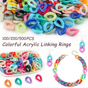 100/200/500 Pcs Mix Color Acrylic Linking Rings Oval Quick Link Connectors Open Linking Rings Candy Colors Link Ring for DIY Purse Eyeglass Jean Pocket Chain Lanyard Trouser Chain Phone Strap