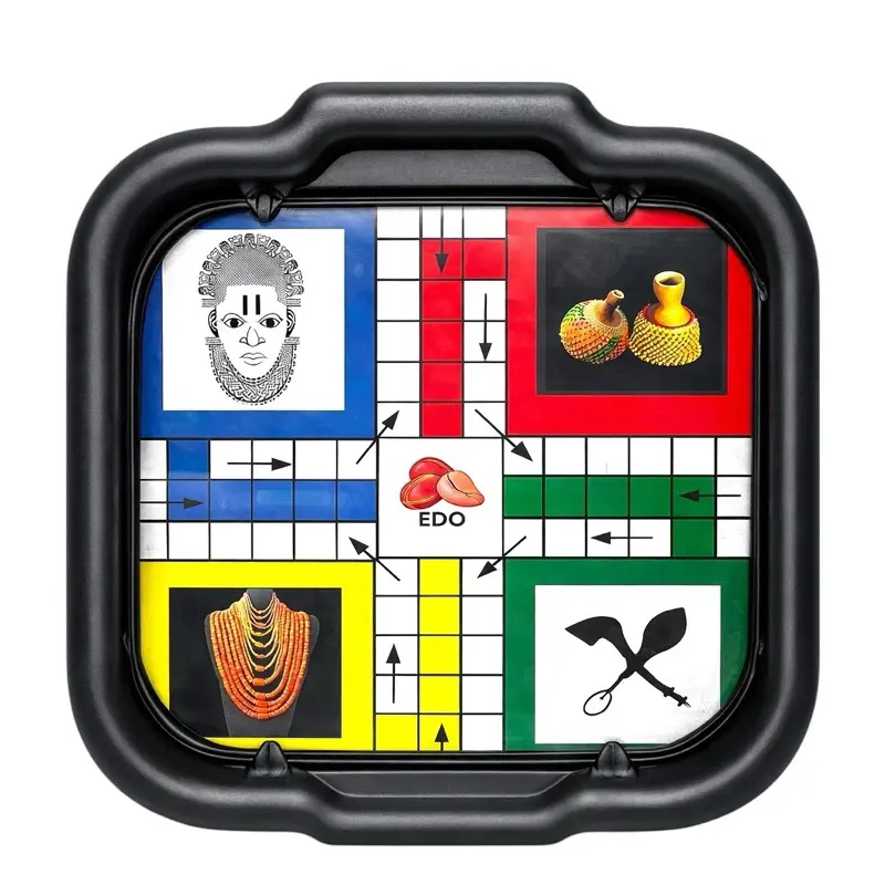 EDO-BENIN Custom Made Ludo Traditional Board Game, 4 Pieces Per Player, Dice Set, 1.6 lb, Ideal for 10-12 Years Olds, Supports Children Development, Memory Training and Observation