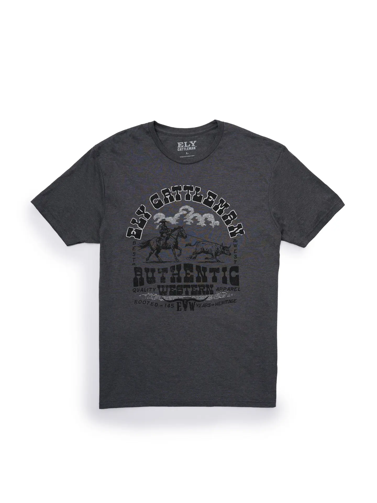 Ely Cattleman Men's Authentic Western Short-Sleeve Round Neck Graphic T-Shirt, Casual Men's Top, Shortsleeve, Menswear, Cotton, Classic, Machine Wash, Vintage, Clothes, Crew Neck