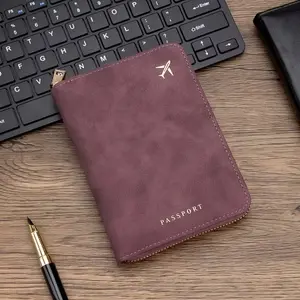 Women's Lightweight Portable Matte Passport Holder, RFID Blocking Zipper Safe Opening, European Style Document Wallet, Passport Cover