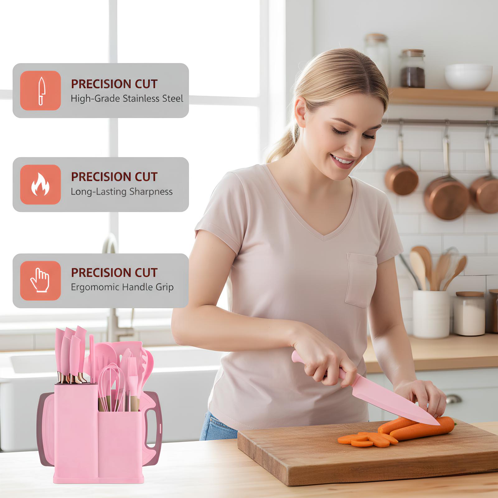 19-piece silicone kitchen utensil set, cooking tools with wooden handles, non-toxic, BPA-free, silicone spoon, rotating clamp, kitchen utensils, nonstick utensils with stand—an excellent choice for mothers, friends, or loved ones, kitchen soup ladle.