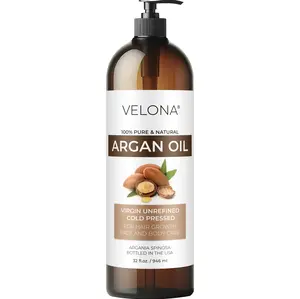 velona Argan Oil - 32 Fl Oz (With Pump) | 100% Pure and Natural | Morocco Oil | Stimulate Hair Growth, Skin, Body and Face Care | Nails Protector | Unrefined, Cold Pressed | Cap Kit