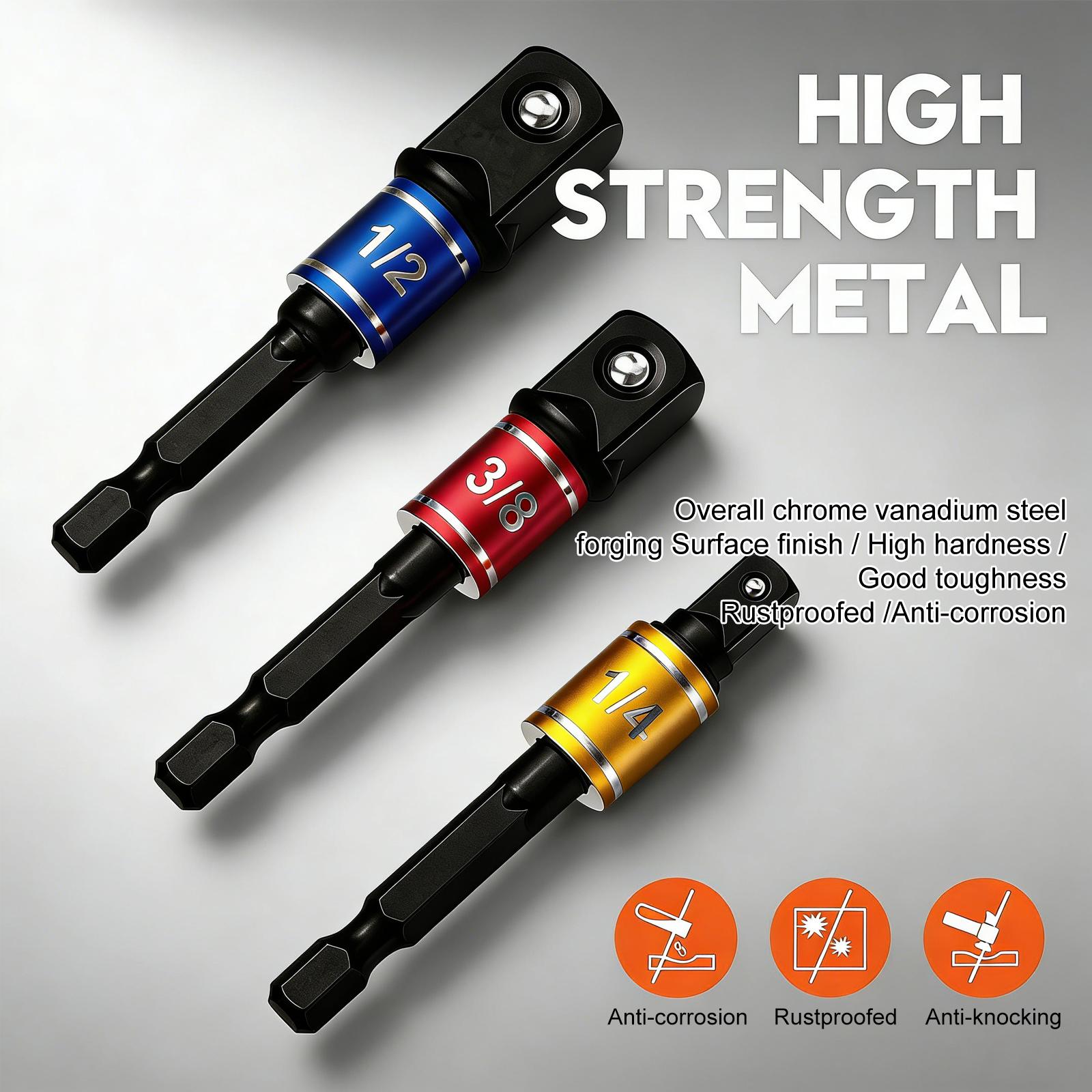 TOOLAZO Impact-Grade Socket Adapter Set (1/4", 3/8", 1/2"): Transform Your Impact Driver into a Heavy-Duty Socket Wrench. Forged from Tough Steel with Color-Coded Rings for Instant Size ID. The Perfect Gift for DIYers and Pros Who Demand Versatility.