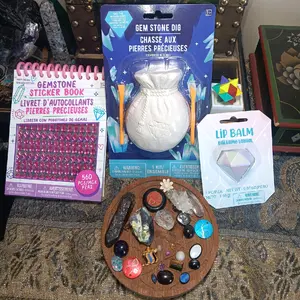 Gemstone Hunting Kit with Stickers, Eraser, Gummy Bear Charm, and Diamond Container