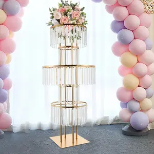 Modern Clear and Gold Acrylic Iron Round 5-Tier Flower Stand - Ideal for Formal Dining Parties Weddings and Celebrations Ornaments Decor Lightweight Stackable Storage Pallets