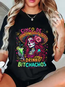 100% Cotton Cinco of Mayo Funny Mexican Party Cinco of Drinko Bitchachos T-Shirt