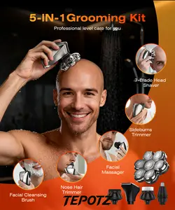 7D Head Shavers for Bald Men, IPX7 Waterproof Wet or Dry  Razor for Men/Women, 5-in-1 Detachable Head Shaver, Grooming Kit, LED Display/Type-C Charge, Travel-Friendly -Steel Gray Hair Removal Tool Cordless USB Rechargeable Clipper