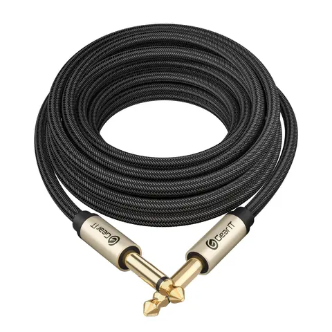 GEARit Double Braided Nylon 1/4 Inch TS Straight Male-to-Male Guitar Cable - 23AWG Oxygen-Free Copper (OFC) Core, Aluminum Housing, 15000+ Bending Test, for Bass Guitars, Amplifiers, Digital or Analog Devices, Lifetime Durability