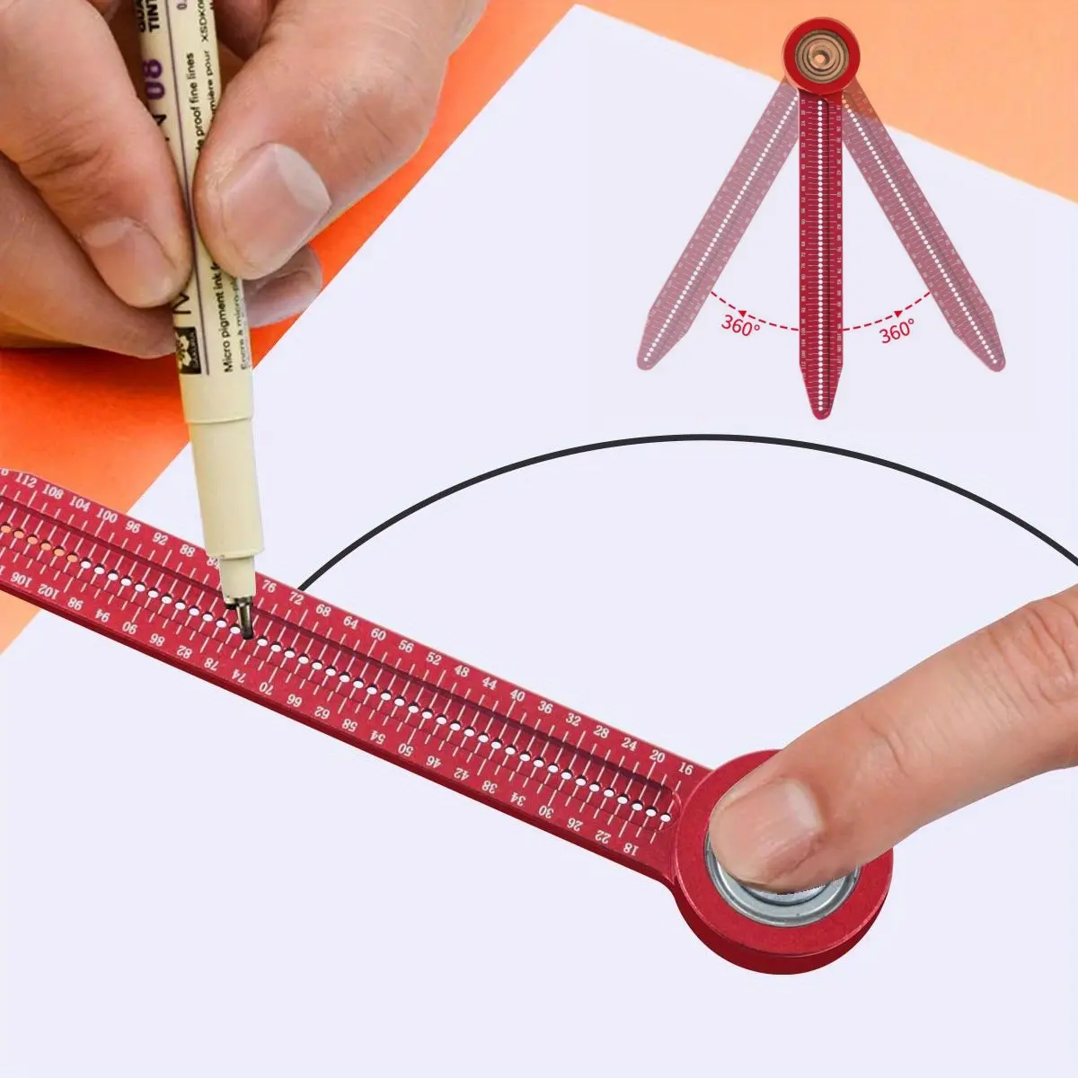Woodworking Compass Hole Ruler, Marking Measuring Tool, Precision Compass Marking, 360 Degree Rotation, Portable, Woodworking Square Protractor, Ideal for Woodworking, Hand Measuring Tool