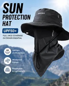 Unisex Universal Wide-Brim Bucket Hat for Adults, Adults Gifts - Sun Protection, Detachable Face Mask, Foldable Brim, Breathable Drawstring Closure, Neck Flap for Fishing, Camping