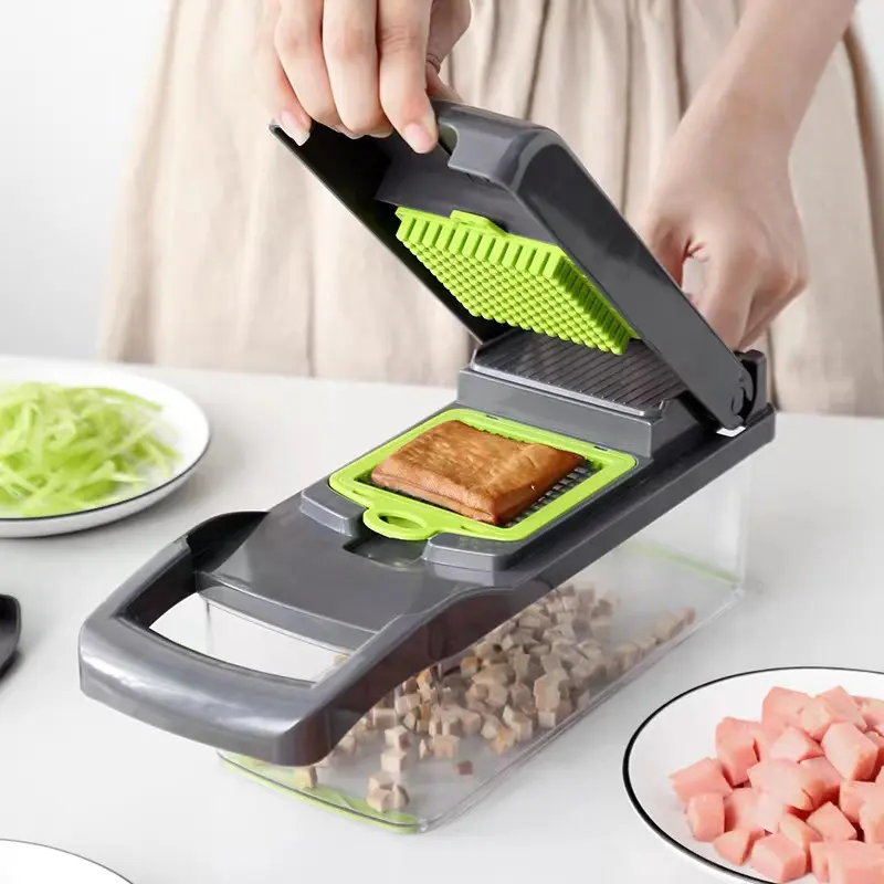 Vegetable Chopper 16-in-1 Multifunctional Food Chopper with 8 Blades Adjustable Slicer for Salad Green Garlic Cutting Kitchen Gadgets
