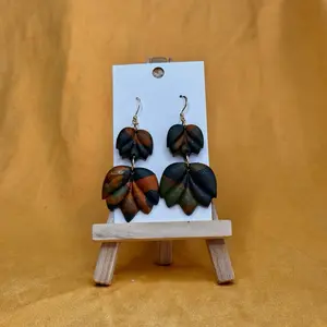 Fall Colored Polymer Clay Drop Earrings - Unique Design with Natural Leaf Inspired Pattern