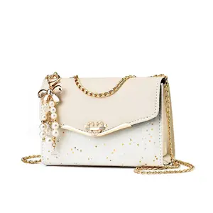Elegant Shoulder Bag for Women PU Leather Handbag -Cute Chain Purse with Bow Sequin Crossbody Bag