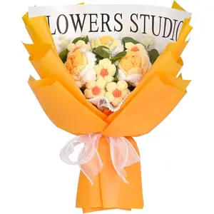 Crochet Flower Bouquet Crochet Flowers Gifts for Women Handmade Ideal for Mom Wife Best Friend Girlfriend Suitable for Anniversary Graduation Wedding Home Decor(Yellow Rose)