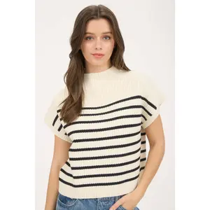 Ryland Stripe Mock Neck Sweater (Ivory)