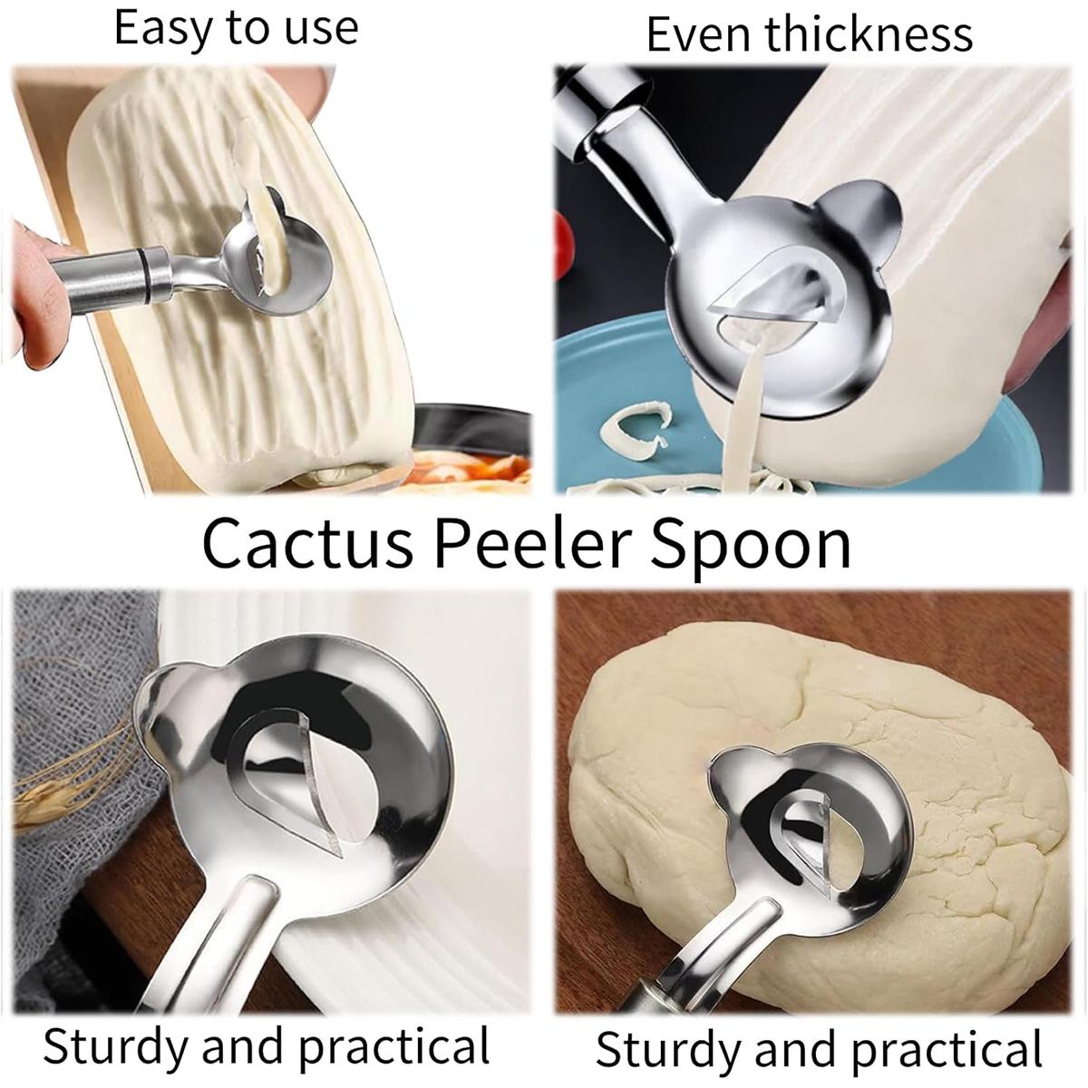 3pcs Stainless Steel Peeler  Multi-Purpose Kitchen Gadget, Cactus Peeler, Noodle Cutter & Scoop, Durable Easy-Grip