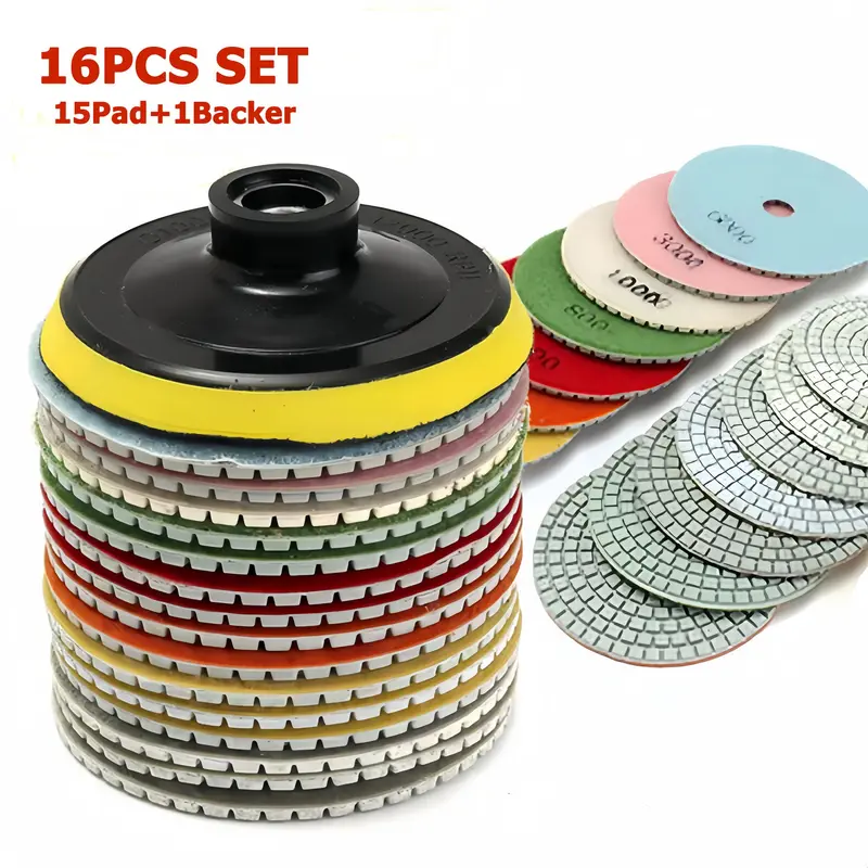 4 Inch 100mm Wet & Dry Polishing Pads Kit, Multi-purpose Diamond Polishing Pads Kit, Grinding Discs Set for Granite Stone Concrete Marble, Tool Accessories