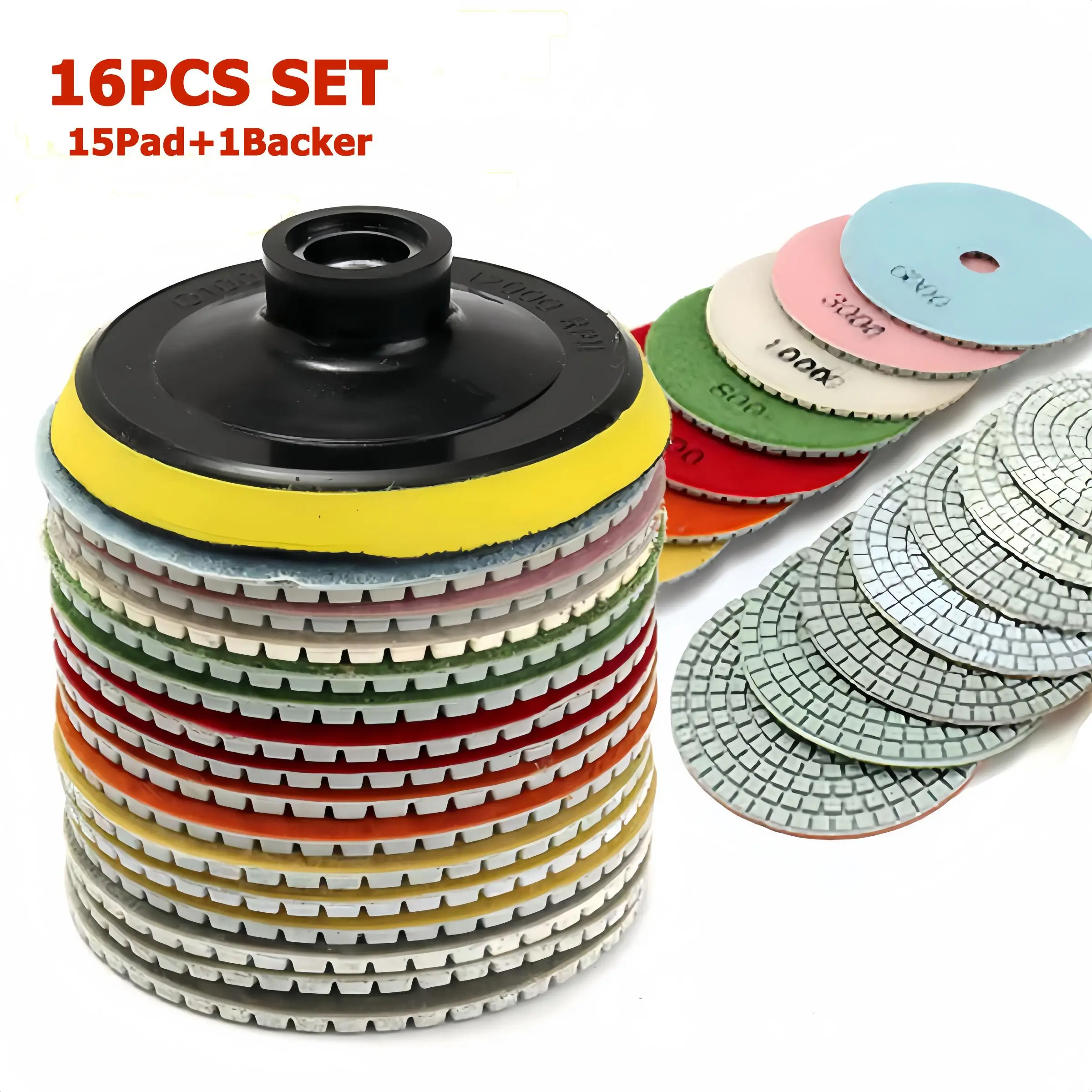 4 Inch 100mm Wet & Dry Polishing Pads Kit, Multi-purpose Diamond Polishing Pads Kit, Grinding Discs Set for Granite Stone Concrete Marble
