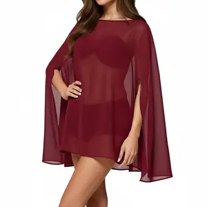 Women Poncho, Batwing Sleeve Sheer Tops Solid Loose Fall Tops Clubwear for Party