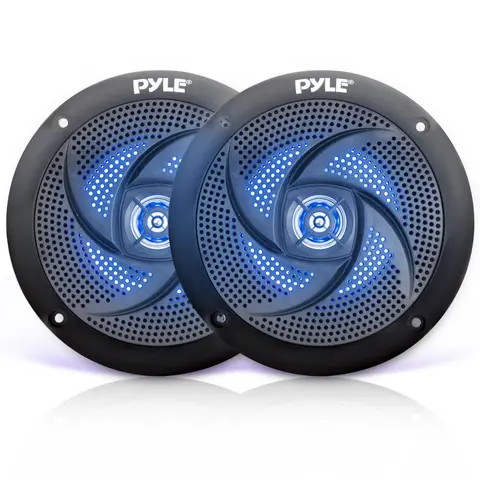 Pyle Marine-Grade Waterproof 2-Way Full Range LED Accent Speakers - 180W Max Audio Component, Durable Aluminum Build, Slim Design, Blue LED Light, 2 Speaker Wires, 9.8ft Cable, 80hz-18khz High Volume, for Boat & Off-Road Vehicles