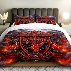 3PCS Duvet Cover Set, 1 Duvet+2 Pillowcases(Without filler), Liverpool Metallic Flame Gear Wings theme, Christmas bedding set, Football Club Decoration Suitable for decoration bedroom, living room, dormitory, hotel.