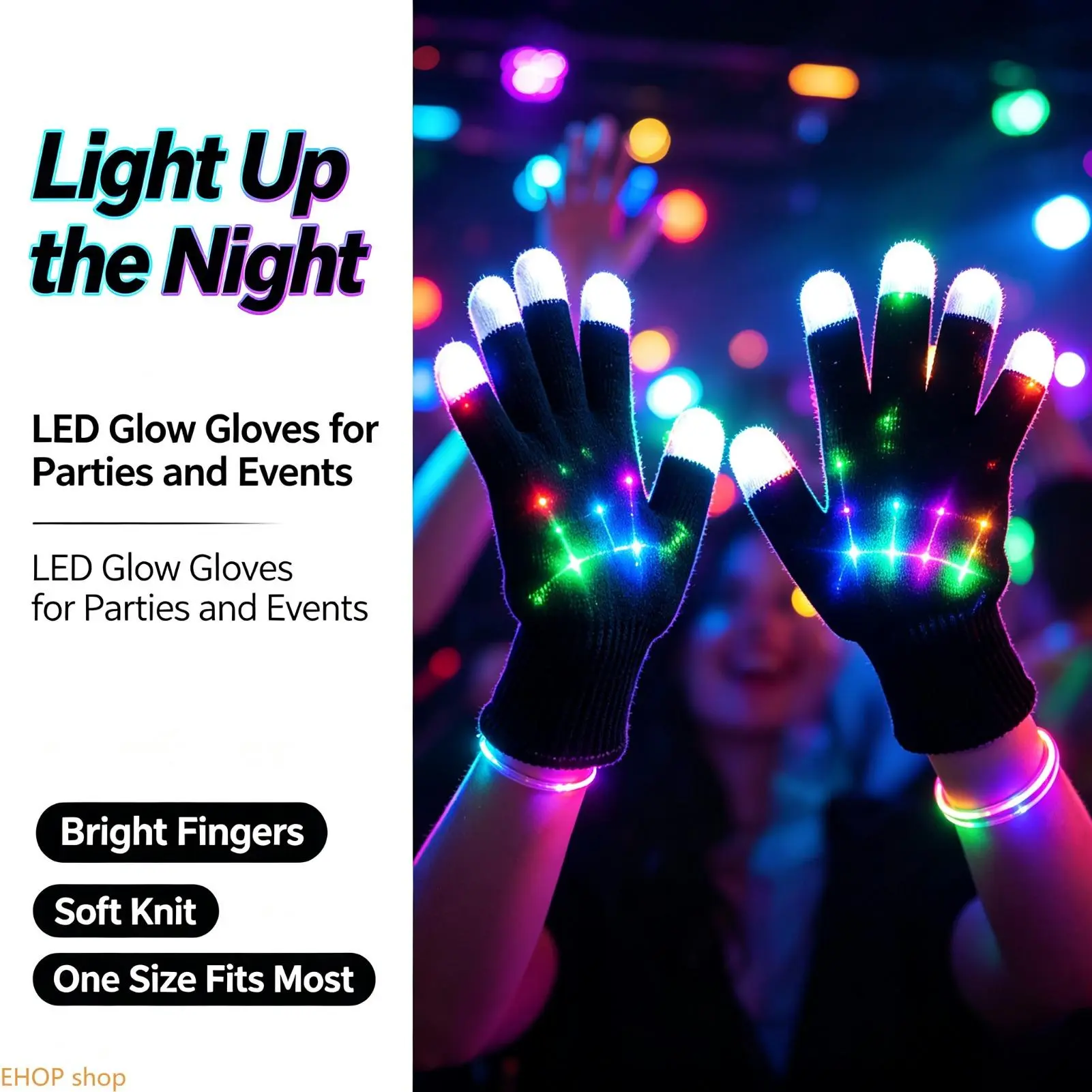 Unisex Motion-Activated Flashing LED Finger Gloves & Hat (Set Includes Gloves) - Festival Party Supplies, Party Photo Prop, Hip-Hop Accessories with Chain Necklace, Starfish Charm, Bridal Grillz for Concerts