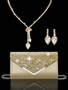 Women's Rhinestone Evening Clutch Set of 4 Rhinestone Ear Clips Bridal Wedding Choker Bracelet Pendant Sparkling Purse Perfect for Party Wedding Prom Dinner Banquet Wedding Dress Formal Wear Prom Dress Birthday Dress