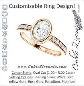 Cubic Zirconia Engagement Ring- The Monaco (Customizable Vintage Oval Cut Design with Crown-inspired Under-halo Trellis and Pavé Band)