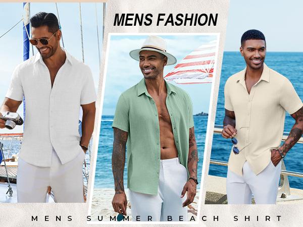 COOFANDY Men's Casual Button Down Shirts Short Sleeve Textured Summer Beach Shirt