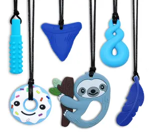 Chewy Necklace Sensory Toys for Autism, Chew Necklaces for Sensory Kids Boys Girls 6 Pack, Silicone Chew Toys for Kids Children Adults Reduce Chewing Biting Fidgeting